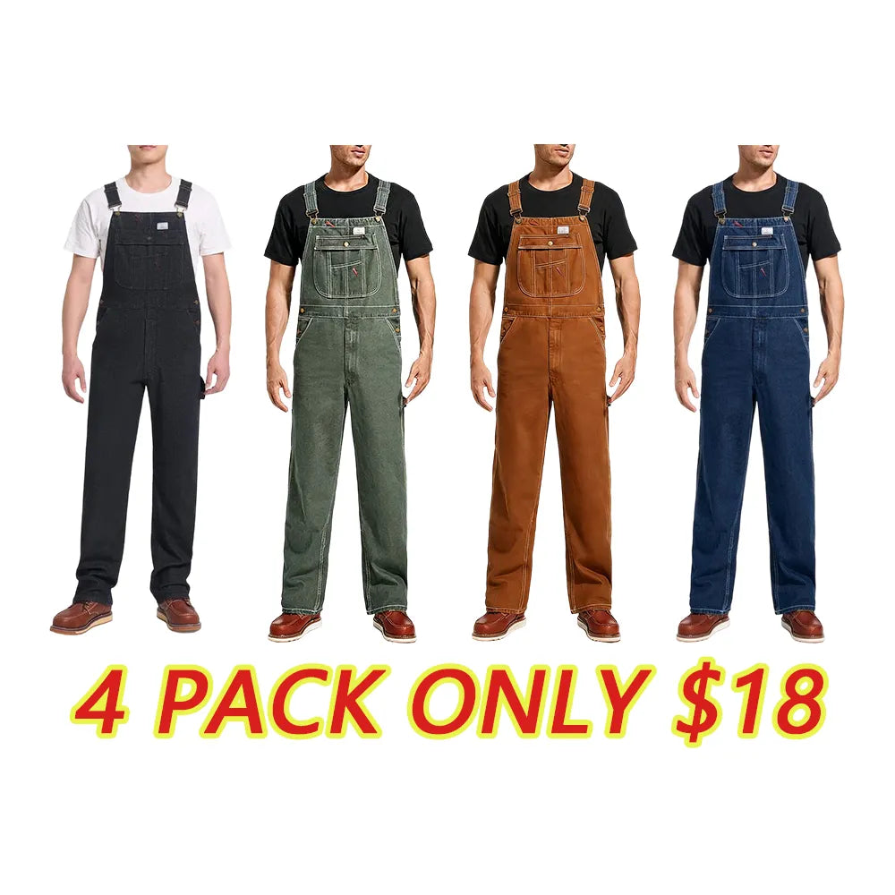 🔥Men's 8-Pack Flex Denim Bib Overalls — Adjustable & Utility Read