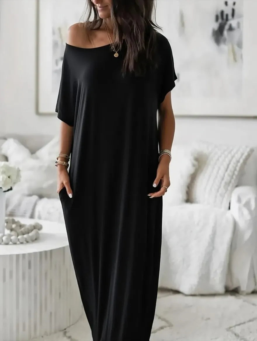 Women's Solid Color Batwing Sleeve Lounge Dress