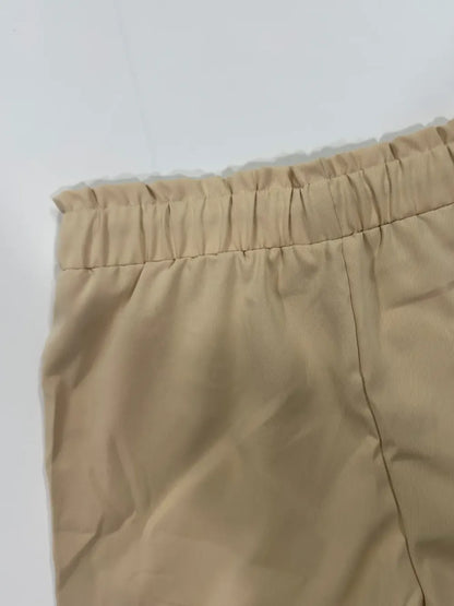 Women's Solid Button Pocket Cargo Fitted Shorts, Casual Elastic Waist Shorts for Summer