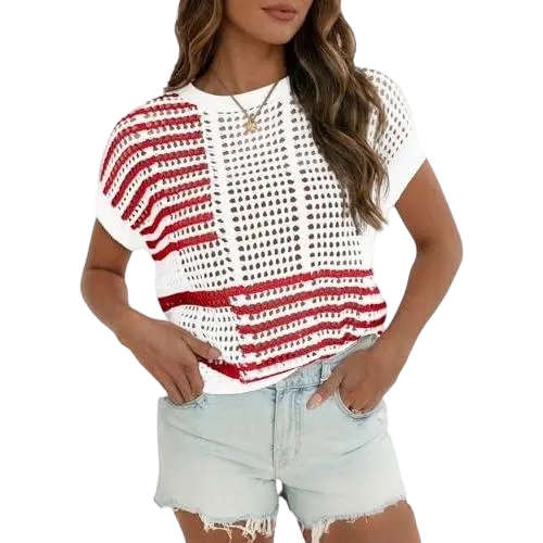 Women'S Bohemian Style Beige V-Neck Crochet Top