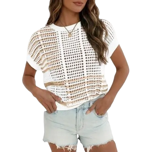 Women'S Bohemian Style Beige V-Neck Crochet Top