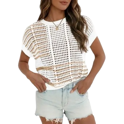 Women'S Bohemian Style Beige V-Neck Crochet Top