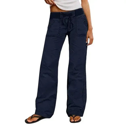Solid Seam Detail Drawstring Mid Rise Straight Leg Pants High Stretch Fabric Women's Wear Minimalist Fit Basic Style Multiple Colors